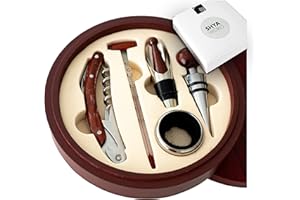 ShyaWorld Set de Vinos Accesorios para regalar. Estuche de Regalo elegante con acabado de Material Natural Eco. (Set Madera Natural)