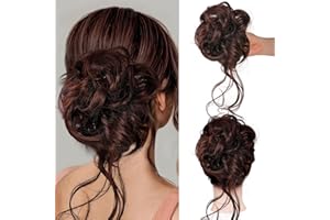 Mtuihfo Messy Bun Hair Piece, Curly Wavy Hair Buns Hair Piece - Tousled Updo Fake Hair Bun - Synthetic Messy Bun Scrunchie Hairs Pieces for Women Girls (Dark Brown)
