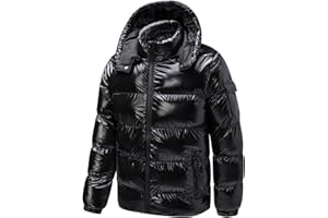 TONY BACKER Giubbotto Giacca Corto Piumino Pesante Invernale Lucido Uomo Antivento Impermeabile con Cappuccio staccabile 2615