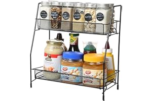 Famhap Rangement Epices Cuisine, Etagere Rangement, Organisateur Cuisine, Rangement Epices pour Poste de Travail, Etagère Verticale pour Armoires de Cuisine, Salle de Bains, Noir (2 étages)