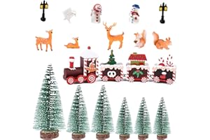 JENICH Pack of 17 Christmas Mini Figures Christmas Tree Christmas Train Christmas Figures Miniature Ornaments Christmas Small Figures Artificial Miniature Christmas Decoration for Table Decoration