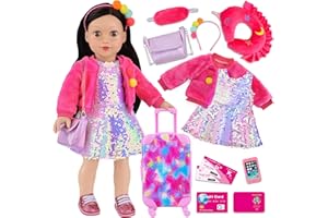 Zita Element 18 Inch American Clothes and Accessories Travel Suitcase Playset for Girls, Cute Travel Clothes (Not Include Doll & Shoes)