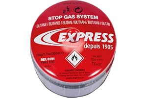 Express, 8191, Cartouche Butane Sécurisée, 190g, Stop Gaz System Version en 417/2012, Type 200, Recommandée pour les lampes à souder Express, Réf. 8200, 8700, 8800 et 8900,le réchaud à gaz réf. G5800