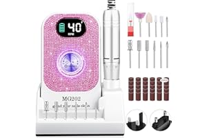Taladro de uñas profesional 40000 RPM, Urbuti 12 en 1 Lima de uñas eléctrica 4000 mAh con pantalla LCD, velocidad ajustable, silencioso, taladro de manicura portátil para salón/hogar (blanco)