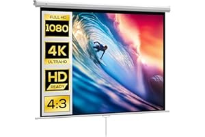 HOMCOM Écran de Projection de 84 Pouces, écran vidéoprojecteur, pour Home cinéma, 4:3 4K HD, Fixation Mur ou Plafond, 181 x 8 x 138 cm, Blanc