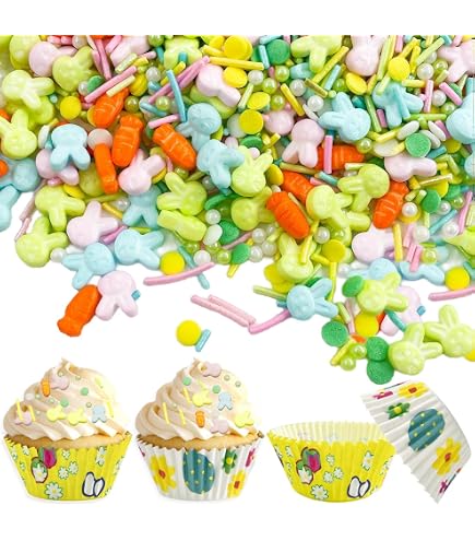 WACH AUF 1 Set Toppers per Torta Pasqua Coniglio +12 Pcs Pasqua Cupcake Toppers Decorazione per Torta Cake Toppers per Torta di Orecchie di Coniglio per Festa di Pasqua