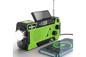 YESIWTC Wind Up Solar Crank Radio, 4000mAh Solar Powered Radio Emergency Hand Crank Radio with Reading Lamp, Battery Operated, LED Flashlight, Emergency Power Bank, and SOS Alarm, Use for Camping, Hiking