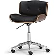 SIMPLIHOME Dax Swivel Adjustable Executive Computer Bentwood Office Chair in Black, Natural Faux Leather, for the Office and Study, Contemporary Modern
