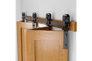 SANKEYTEW Bifold Sliding Barn Door Hardware Track Kit for Double Bi-Folding Closet Door,Heavy Duty Roller for Smooth and Quiet Sliding,Easy Install,Black(Doors Not Included)