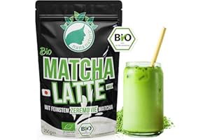 ‎NANANATURA NanaNatura's Bio Matcha Latte Instant Pulver mit echtem Zeremonie-Matcha aus Japan 250g | heiß oder kalt (als Matcha Iced Latte) genießen | glutenfrei