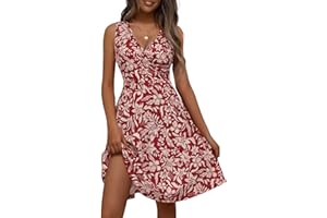 LIAMERHE Mini Robe Femme Col V Chic et Elegant Manches sans/Courtes/Longues Robes A-Line Casual Robe pour Fête Noël Mariage