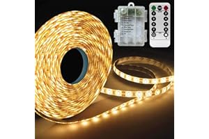 Homeleo Battery Led Strip Lights Remote, 3M 90Led Warm White Battery Powered LED Light Strip for Closet Cabinet Golf cart Christmas Birthday Party Halloween Costume Wedding Decor(Waterproof, Timer)