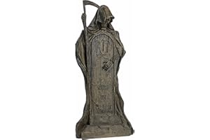 Design Toscano Repose en Morceaux Grim Reaper Pierre Tombale de Halloween Statue Décor Gothique de Jardin de Cimetière, 64 cm, polyrésine, pierre grise