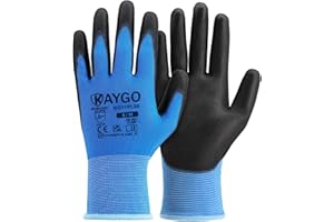 KAYGO Work Gloves PU Coated-12 Pairs, KG11PL, Safety Working Gloves with Secure Grip on Palm & Fingers, for Men and Women, Ideal for General Duty Work, Gardening(Medium, Blue)
