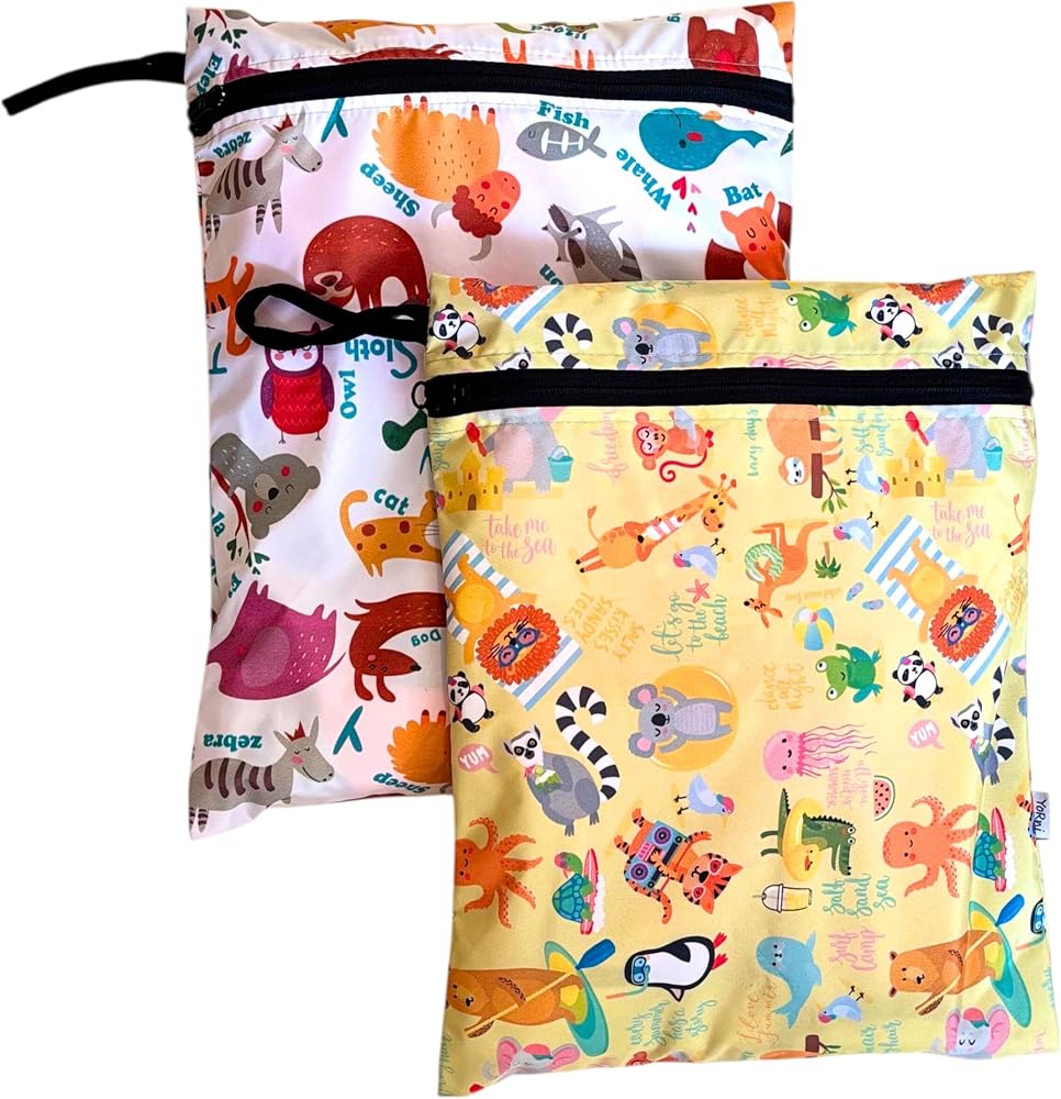 Yorni 2 Adet, 37 x 30 Cm, Summer ve Zoo Desen, Sıvı Geçirmeyen Çok Amaçlı Çanta, Ekonomik Set, Yıkanabilir, Fermuarlı Askılı Tote Bag