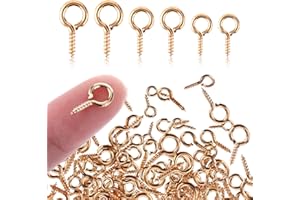 Amabro Lot de 300 petites aiguilles à œillets à vis en 3 tailles - Mini crochets en métal - Vis autotaraudeuses - Fermoirs filetés - Crochets pour la fabrication de bijoux (doré)