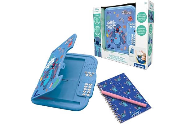 Lexibook, Disney Stitch, Journal intime électronique Stitch avec stylo et carnet inclus, interactif, mot de passe, fonctions amusantes, effets sonores, Bleu, SD50DLXB