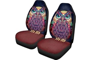 ZIATUBLES Cute Owl Pattern Car Seat Covers Front Seats Only 2 Pieces Set Vehicle Seat Protector Car Seat Cover for Most Cars SUV Sedan Truck