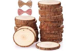 Fuyit Tranches de Bois Naturel 30 Pcs 6cm-7cm Craft Wood kit Inachevé pré-percé avec Trou Cercles en Bois Idéal pour Les Arts et l'artisanat Décorations de Noël Artisanat Bricolage
