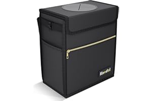 K KNODEL Car Bin, Car Bin with Cover, Leak-Proof Car Bin Bag with Storage Pockets, Waterproof Drink Cooler Hanging for Headrest (Large, Black)