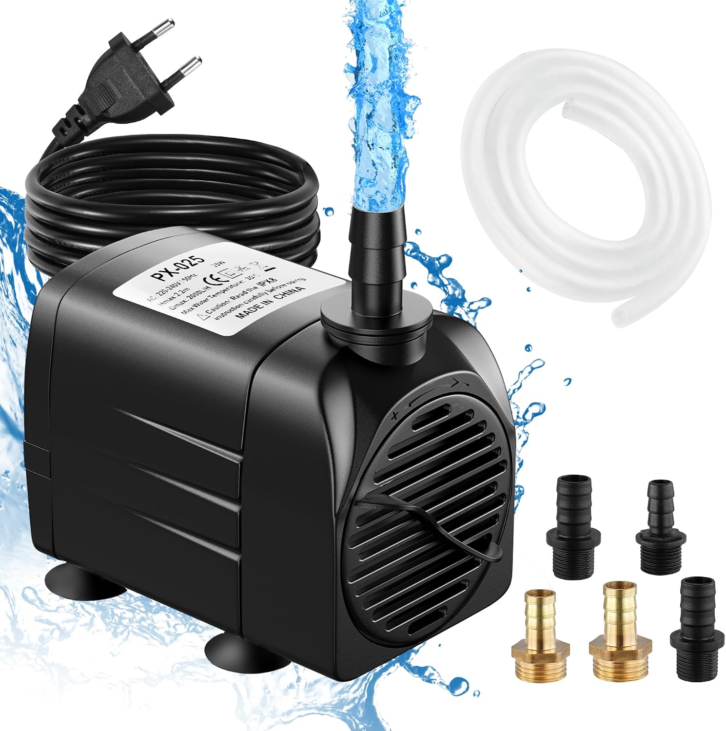 LNICEZ Bomba de Agua 25W/2000L/H para Acuario y Fuente de Estanque - Altura Máxima 2.2m, Sumergible
