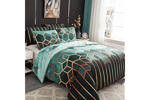 Xiongfeng Mitchell Bettwäsche 220x240 cm Grün Geometrische Kariert Wendebettwäsche Marmor Modern Microfaser Doppelbett Bettbezug mit Reißverschluss und 2 Kissenbezug 80x80cm