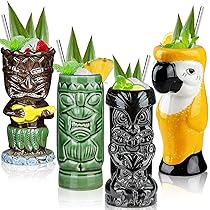 Tiki Mugs - Juego De 4 Tazas De Cóctel De Cerámica Hawaiana | Envío gratis