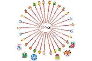 HAUTSTORE 72 Pcs Matita del Natale con Gomma, Natale Matite del Legno di Fumetto con Gomma Gadge, Matite Natalizie per Regalo Fine Anno Scolastico, Regalini Natalizi Economici