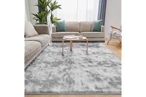Puremy Wohnzimmerteppich, Hochflor Teppiche Wohnzimmer Deko Flauschiger Weich Waschbarer & Anti-Rutsch Modern Shaggy Teppich für Schlafzimmer, Kinderzimmer, 160x220cm, Tie-Dye Hellgrau
