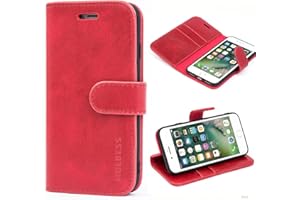 Mulbess Etui na iPhone'a SE 2022, skórzane etui do iPhone SE 2020, etui z portfelem na iPhone'a 8, etui z klapką do iPhone SE 2022, czerwone wino