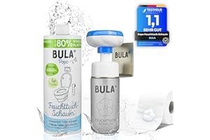 ‎BULA BULA® Popo Öko Glas Bundle | Feuchttuch-Schaum Starterset | Design Glasflasche (leer) + Nachfüll-Flasche + Blumen-Schaumpumpe inkl. Halter | nachhaltige Alternative für Baby u. Toiletten-Feuchttücher