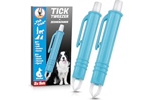 BluePet® Juego de 2 Pinzas para garrapatas | Quita garrapatas para Personas, Perros, Gatos y Caballos | Pinzas automáticas para eliminación de garrapatas