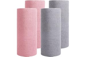 CHUIFAI 4 rengöringsdukar av mikrofiber, 25 x 25 cm, rosa och grå, med rulle för kök, bil