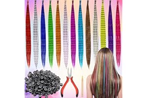 SoundZero Kit 50 Pièces Plumes Colorées pour Cheveux - Extensions à Clipser pour Enfants, Mèches avec 1 Pince, 1 Crochet et 100 Perles