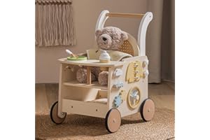 ROBOTIME Girello in Legno, Passeggino Push & Pull, Regalo Educativo, Primi Passi Sicuri, Controllo Velocità, Spazio sotto il Sedile, da 10 Mesi+