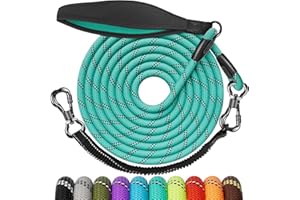 Aystkniet Bungee Smycz dla psów 3 m, 4,5 m, 5 m, 6 m, 9 m, 10 m, 12 m, 15 m, 20 m, 30 m, pochłaniająca wstrząsy, z wyściełanym uchwytem, odblaskowe nici, zamykany hak dla średnich i dużych psów