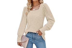 Aokosor Womens Long Sleeve Tops Ladies Square Neck Jumpers Puff Sleeves Sweatshirts