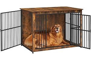 Feandrea Klatka dla psa, stolik boczny, nowoczesna buda dla psa do 37 kg, wytrzymała, zamknięta podłoga, z 2 drzwiami, brąz vintage PFC024X01