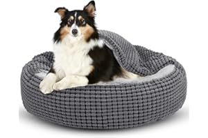 JOEJOY Round Dog Bed Calming Donut Cuddler Pet Bed for Large Medium Small Dogs, Warm Puppy Hooded Dog Cave Bed Cat Bed Medium Washable with Breathable Fluff, 31IN