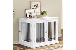 HOLTICO Hundebox für Zuhause, Hundebox Möbel mit Kissen, Hundebox Beistelltisch Groß, Indoor Hundezwinger, Hundehaus, Hundekäfige für große Hunde, Möbelstil Hundebox mit Klappdeckel, Weiß