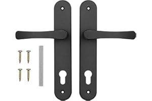 ADGO Juego de Manijas de Puerta para Una Incrustación de 90 mm Bizcocho, Mango de Aluminio, Escudo de Acero Galvanizado con Recubrimiento en Polvo, Izquierda y Derecha, Tornillos de Montaje, Negro