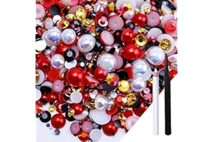 ASHYLE 60g Pearl Rhinestones for Crafting, 2mm-10mm Flatback Gems with Tweezers Kit, Bedazzler Crystal Gems Suitable for Clothes, Craft, Nail, DIY Art Decoration etc.
