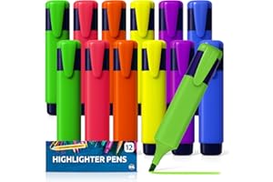 SOL 12pk Highlighters Pens for Creative Projects, Bright Fluorescent Ink Highlighters Marker Pens for Office & Study Use, Non-Bleed & Quick Drying Ideal for Planners, Diaries & Highlighting Key Points