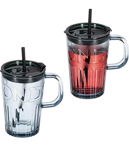 Bicchiere Vetro Con Tappo E Cannuccia - Tema Cactus, Design Hipster Per Cocktail E Bevande