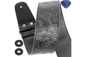 ANWENK Guitar Strap, Stamped Leather Guitar Strap PU Leather Western Vintage 60's Retro (Black)