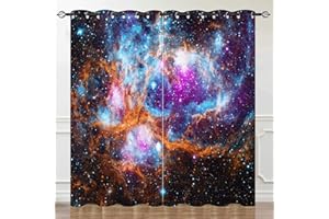 YUANZU Galaxy Curtains for Kids Bedroom, Space Nebula Starry Sky Stars 3D Pattern Microfiber Blackout Fabric Eyelet Window Drapes for Kids Nursery Playroom W117cm (46") x D137cm (54") 2 Panels