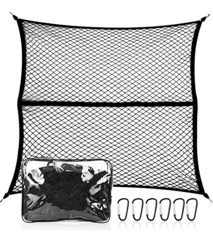 Rete Per Bagagliaio Auto 70x70 Cm - Con 4 Ganci, Nylon Elastico, Organizer - Foto 4