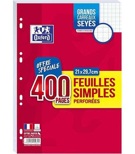 OXFORD Copies Doubles A4 Petits Carreaux 5mm avec Margés 300 Pages sous film