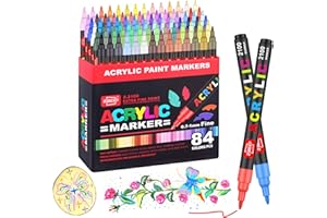 Laconile 84 Acrylic Paint Markers – Pennarelli Acrilici a Punta Singola con Punte di Ricambio – Paint Pens Ideali per Pietra, Vetro, Legno, Metallo, Ceramica e Tela
