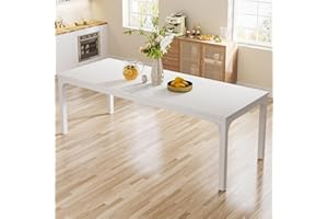 Tribesigns Tavolo da pranzo Industriale da 200 x 70 x 75 cm, per 6-8 persone, Tavolo da Pranzo Rettangolare per sala da pranzo, cucina, soggiorno, con gambe in Metallo Resistente, Bianco